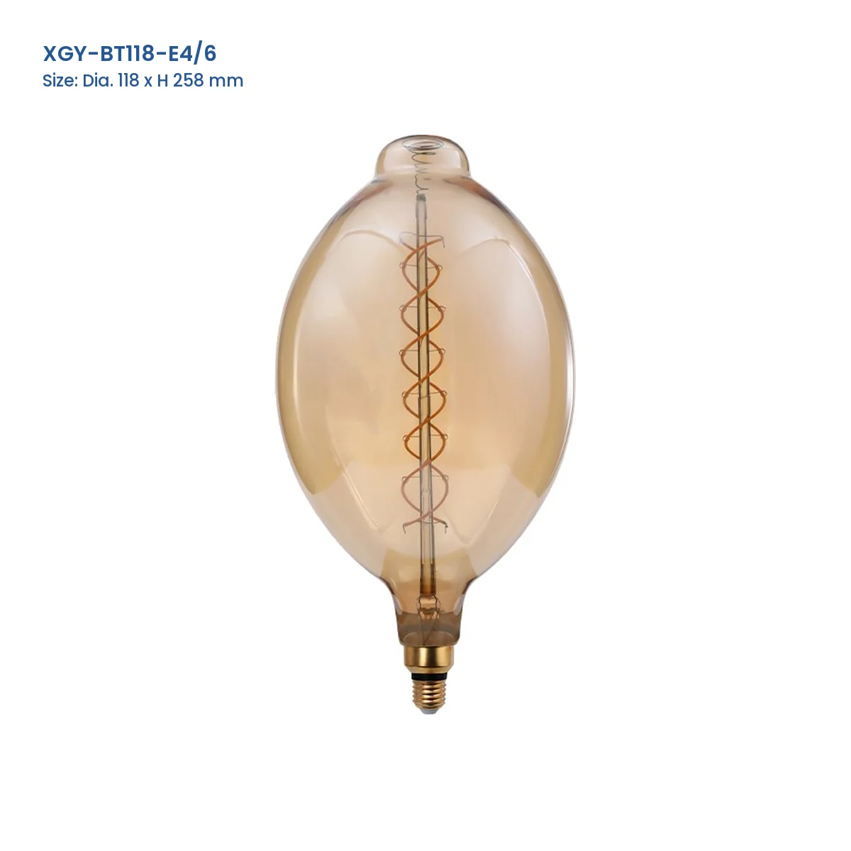XGY-BT118-E4/6 huge LED filament bulb, Dia. 118 x H 258 mm