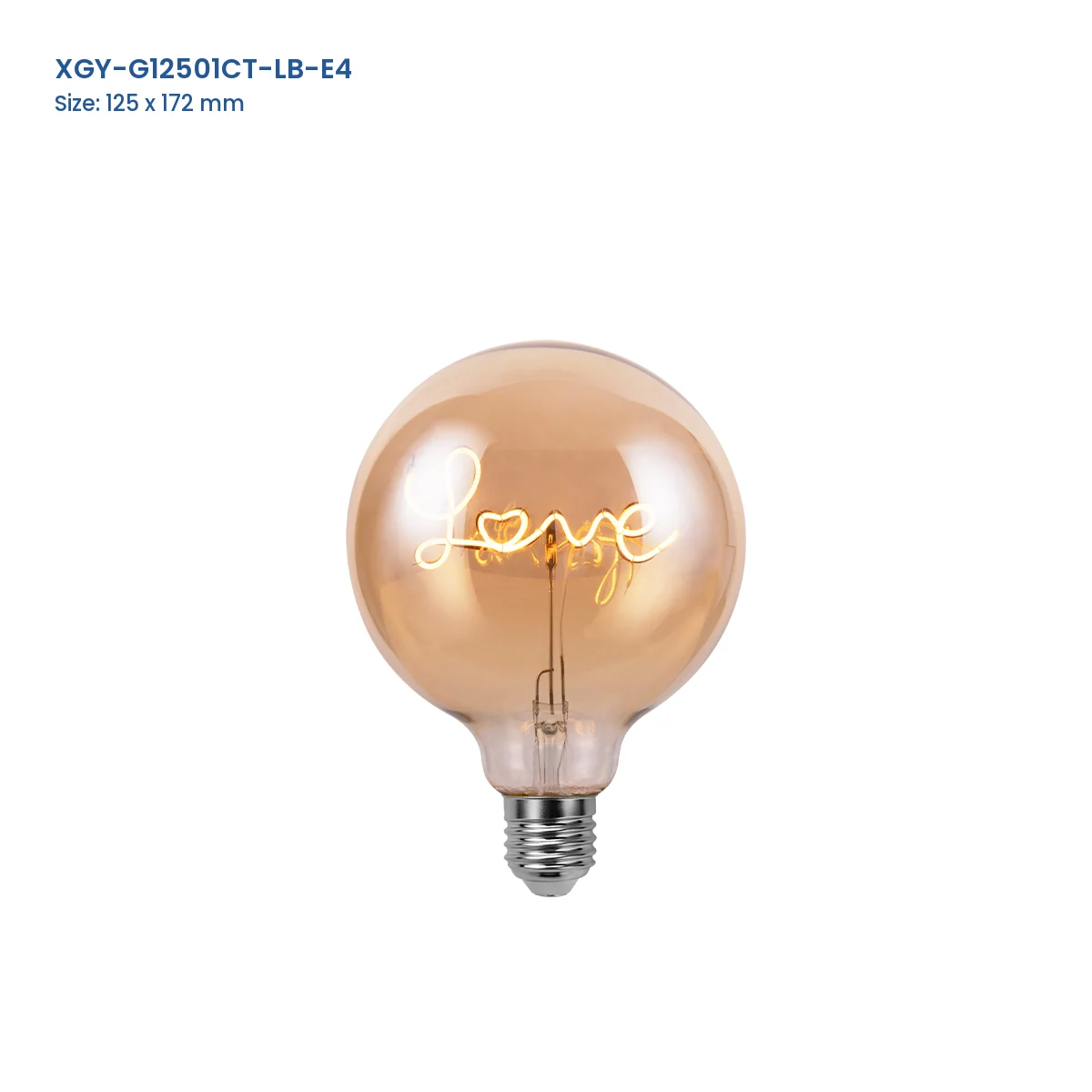 G125 word filament bulb showing a LOVE option