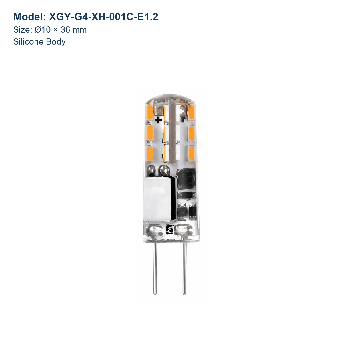 XGY-G4-XH-001C-E1.2 G4 LED capsule bulb, Ø10 × 36 mm, Silicone body
