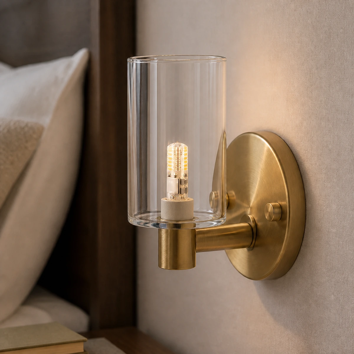 XGY-G4-XH-002C-E1.8 G4 LED capsule installed in a compatible indoor bedside wall sconce