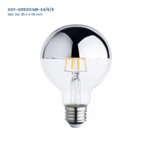XGY-G9501CMR-E4/6/8 G95 crown-reflector LED filament bulb, 95 mm diameter and 135 mm height, silver top reflector
