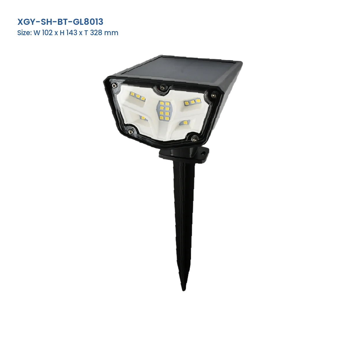 XGY-SH-BT-GL8013 solar landscape stake light with Model and Size labels
