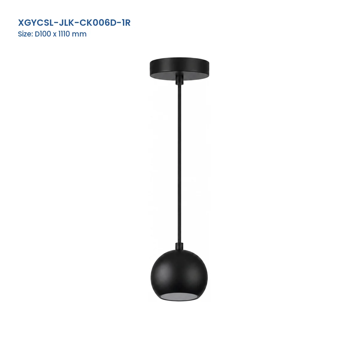 XGYCSL-JLK-CK006D-1R black suspended spotlight housing with Model and Size labels