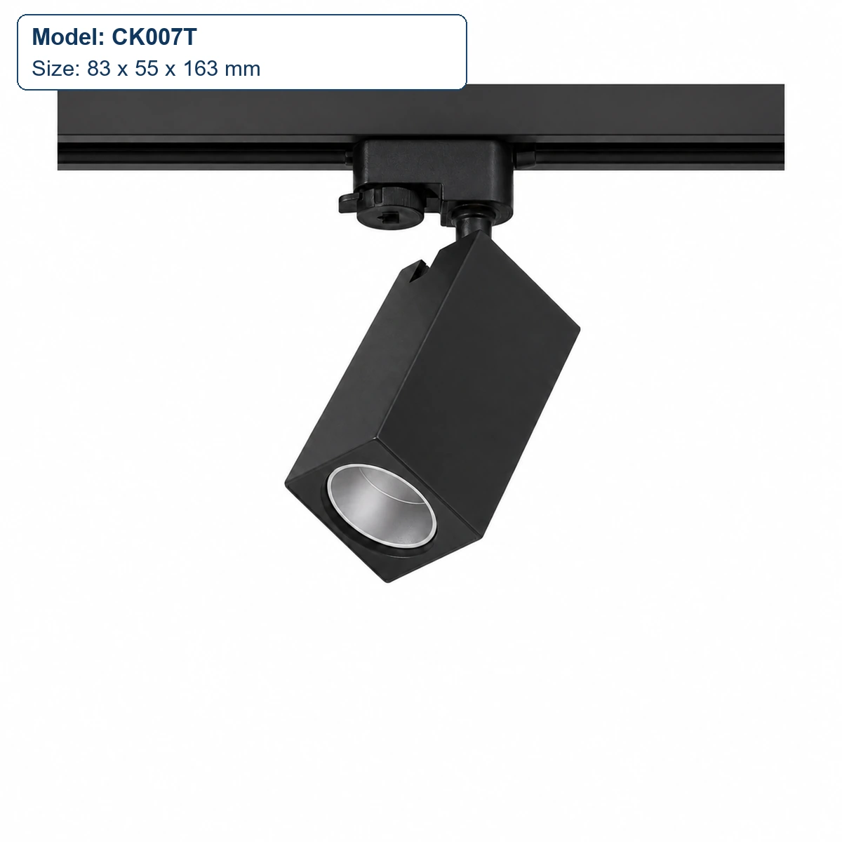 CK007T angular-head track housing, 83 x 55 x 163 mm