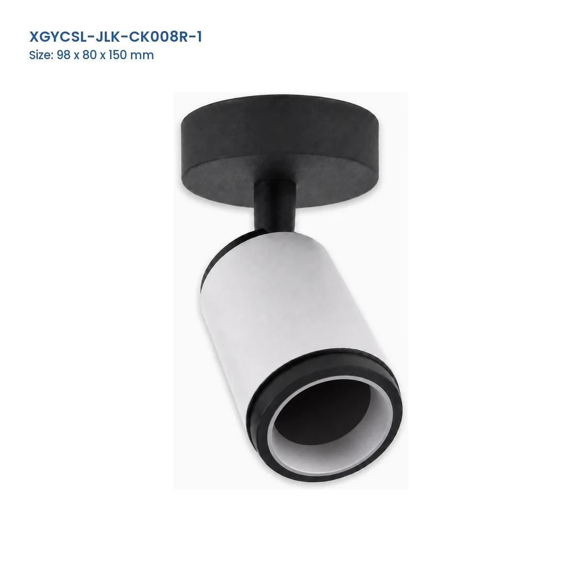 XGYCSL-JLK-CK008R-1 white cylinder spotlight housing with Model and Size labels