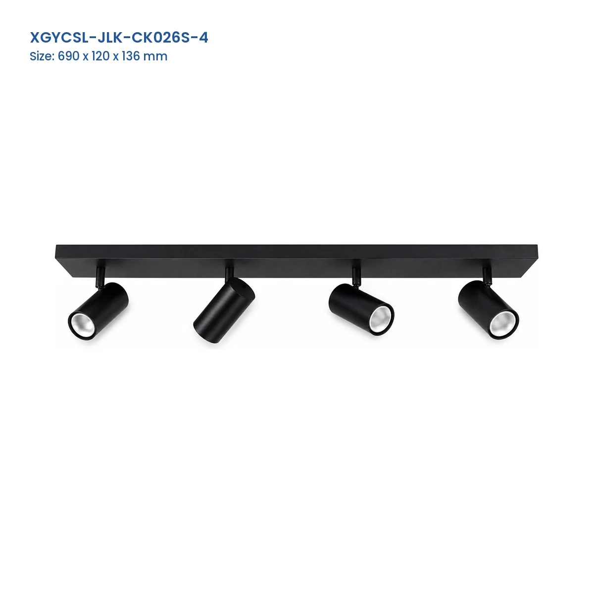 XGYCSL-JLK-CK026S-4 four-head spotlight housing with Model and Size labels