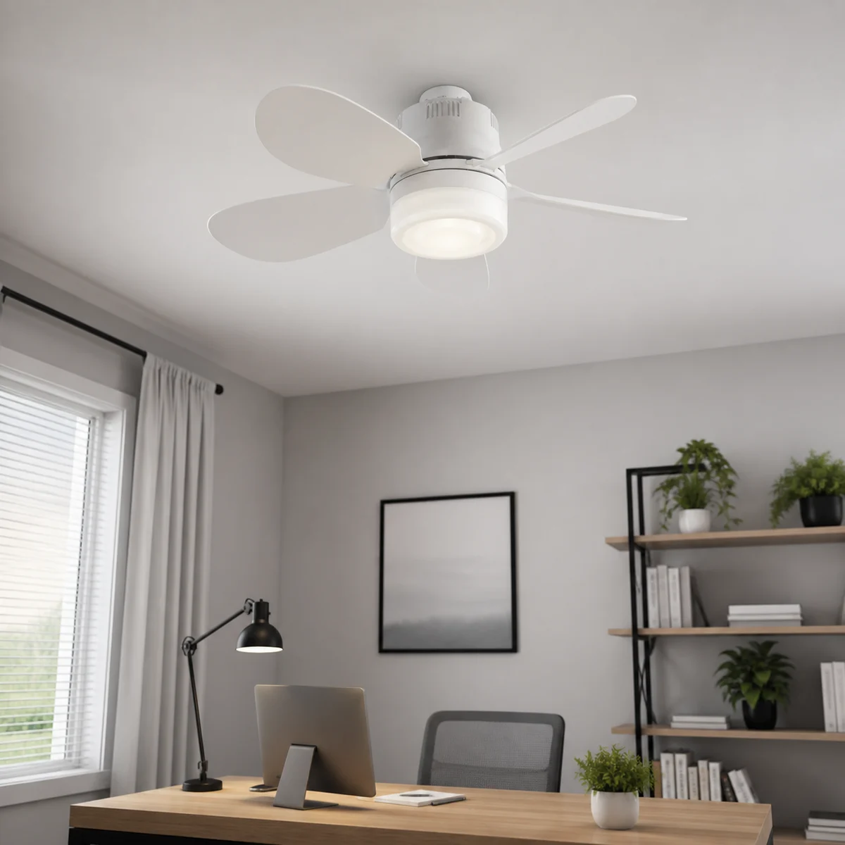 XGYFANCL-HS-JG-E24 mounted-blade LED fan light installed on a dry indoor ceiling