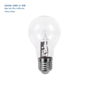 XGYHL-A55-C-E18 A55 clear glass halogen bulb, Dia. 55 x H 98 mm
