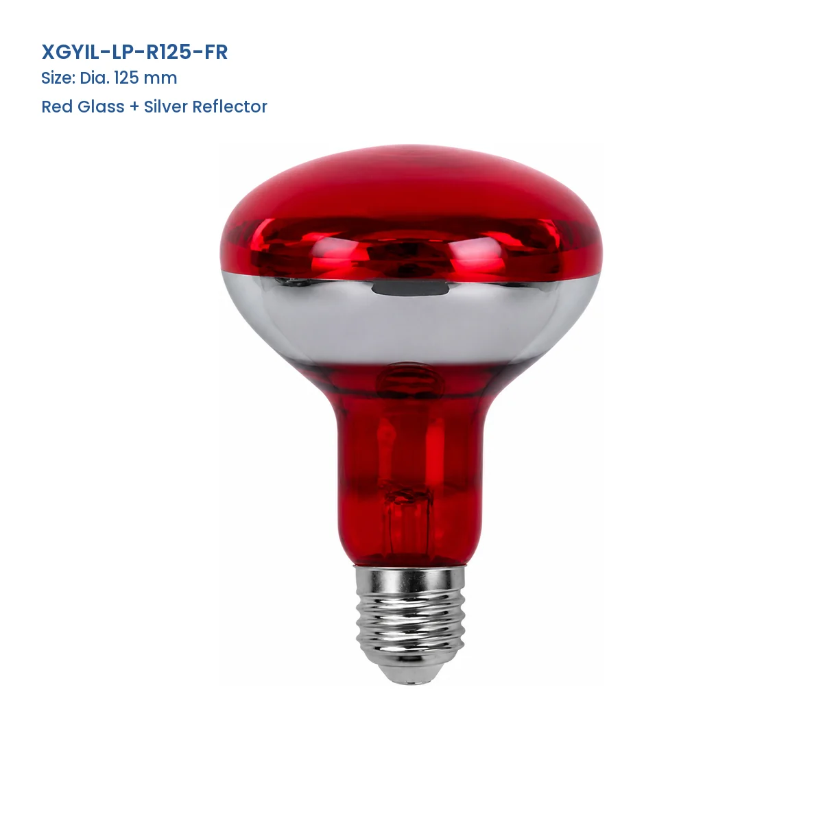 XGYIL-LP-R125-FR R125 incandescent reflector lamp, Dia. 125 mm, Red Glass + Silver Reflector