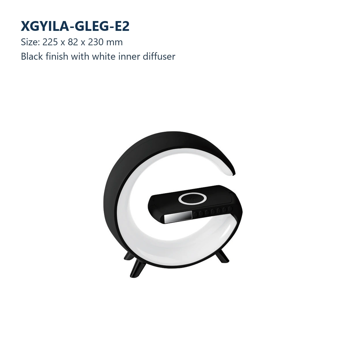 XGYILA-GLEG-E2 smart sunrise alarm lamp in black, size 225 x 82 x 230 mm
