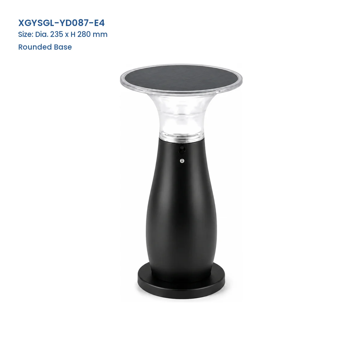XGYSGL-YD087-E4 rounded-base solar garden light, 235 mm diameter and 280 mm high