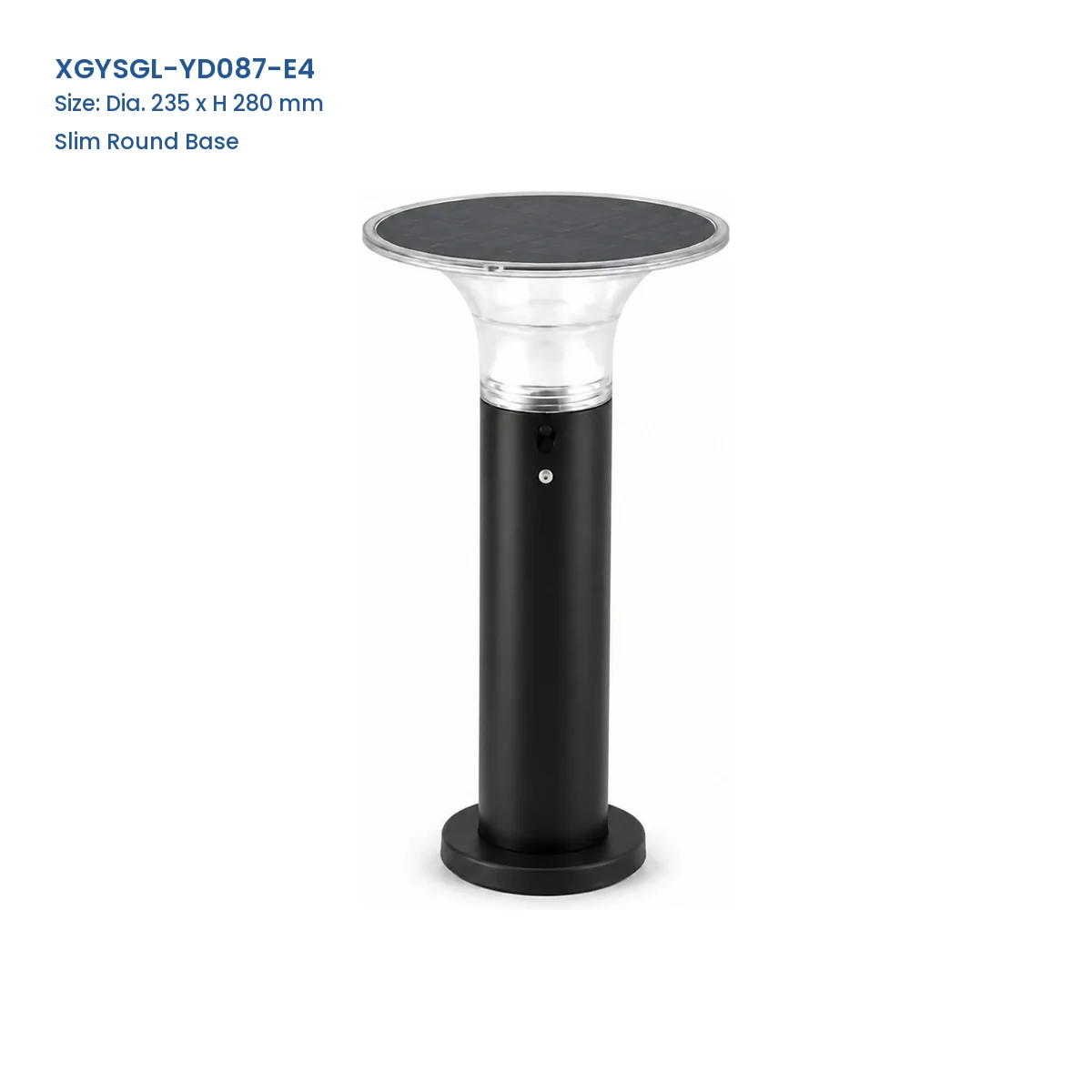 XGYSGL-YD087-E4 slim-base solar garden light, 235 mm diameter and 280 mm high