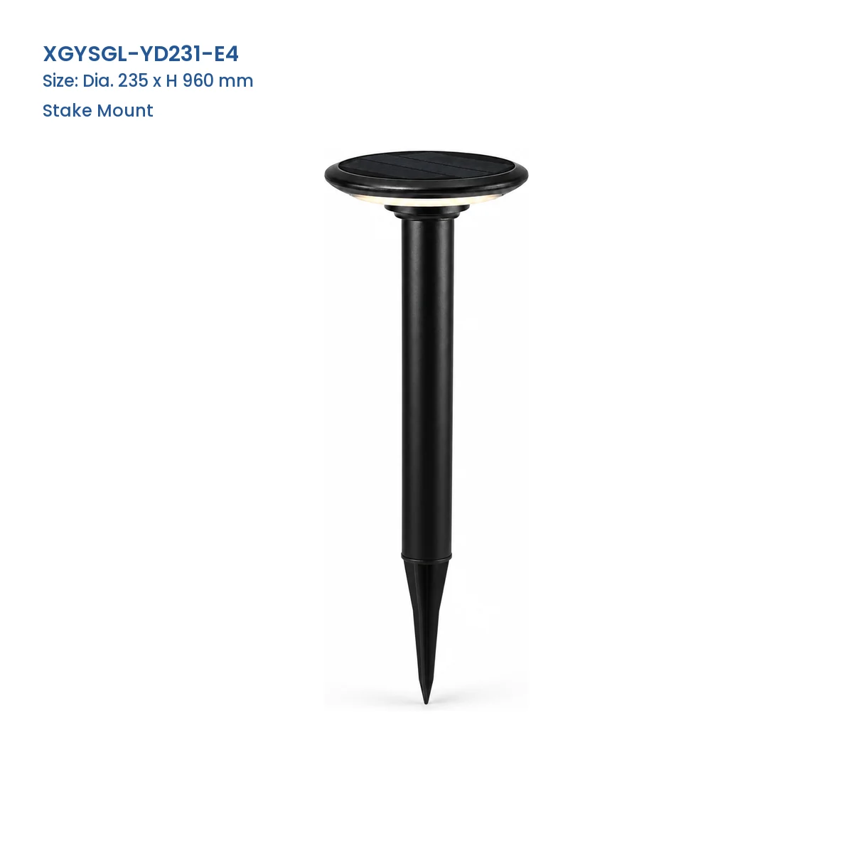 XGYSGL-YD231-E4 stake-mount solar light, 235 mm diameter and 960 mm high
