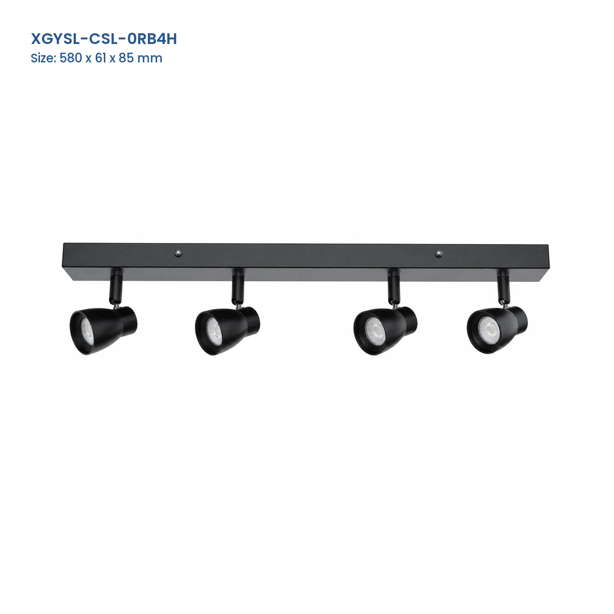 XGYSL-CSL-0RB4H-1R four-head linear-base integrated LED spotlight, 580 x 61 x 85 mm