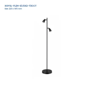 XGYSL-FL2H-E3.5X2-T3CCT FL2H black dual-head integrated LED floor spotlight, 220 x 1415 mm source-order dimensions