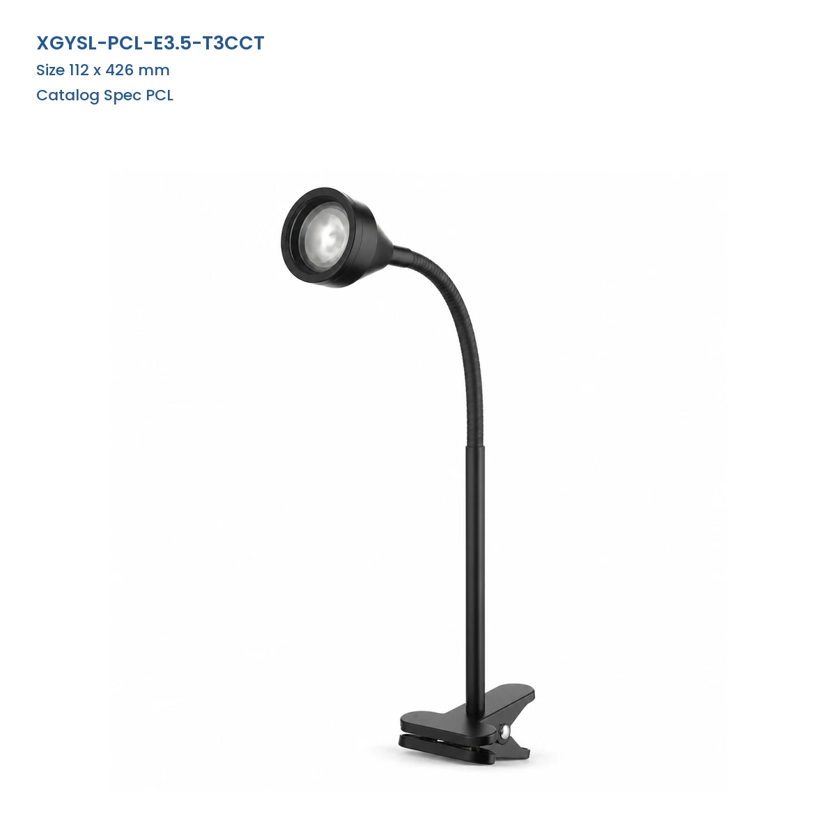 XGYSL-PCL-E3.5-T3CCT black flexible gooseneck LED task spotlight with abs plate clamp