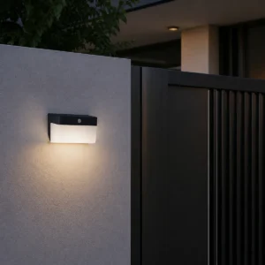 XGYSWL-HC-P9112-E2.4 wraparound-diffuser solar wall light installed on an exterior wall