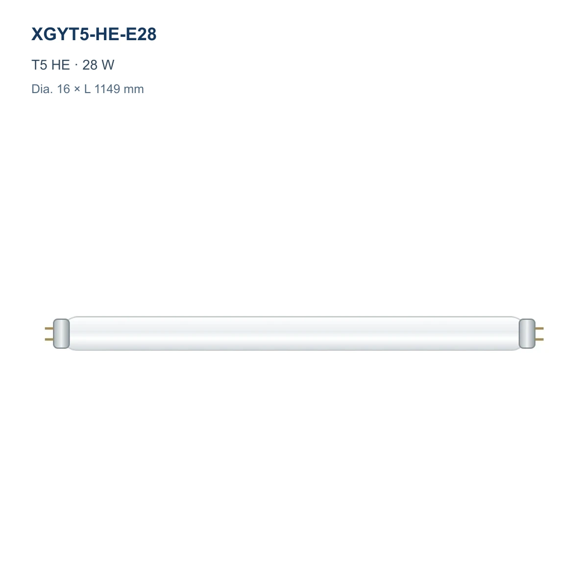 XGYT5-HE-E28 T5 HE fluorescent tube, 28 W, Dia. 16 × L 1149 mm