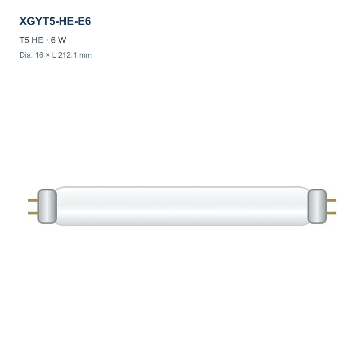 XGYT5-HE-E6 T5 HE fluorescent tube, 6 W, Dia. 16 × L 212.1 mm