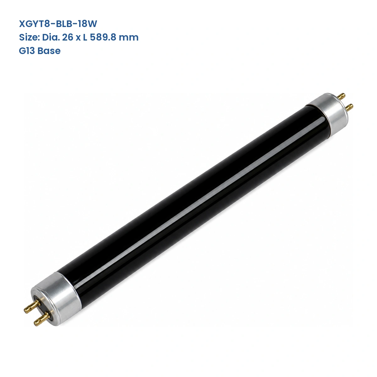 XGYT8-BLB-18W T8 UV-A BLB black-glass fluorescent lamp, 26 mm tube diameter, 589.8 mm overall length, G13 base