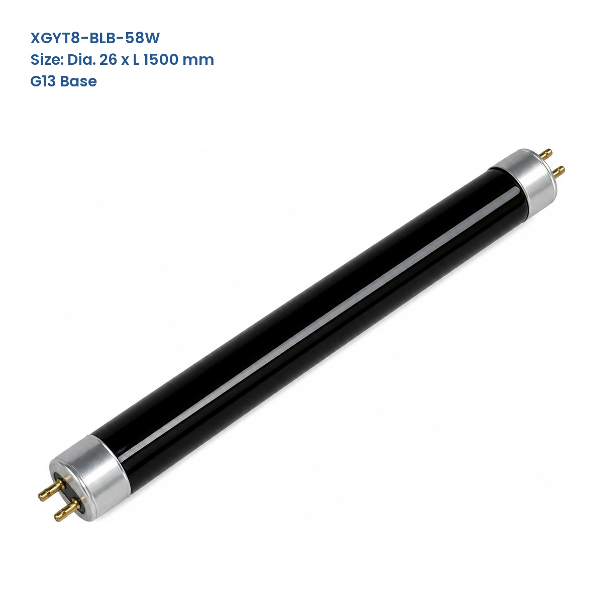 XGYT8-BLB-58W T8 UV-A BLB black-glass fluorescent lamp, 26 mm tube diameter, 1500 mm overall length, G13 base