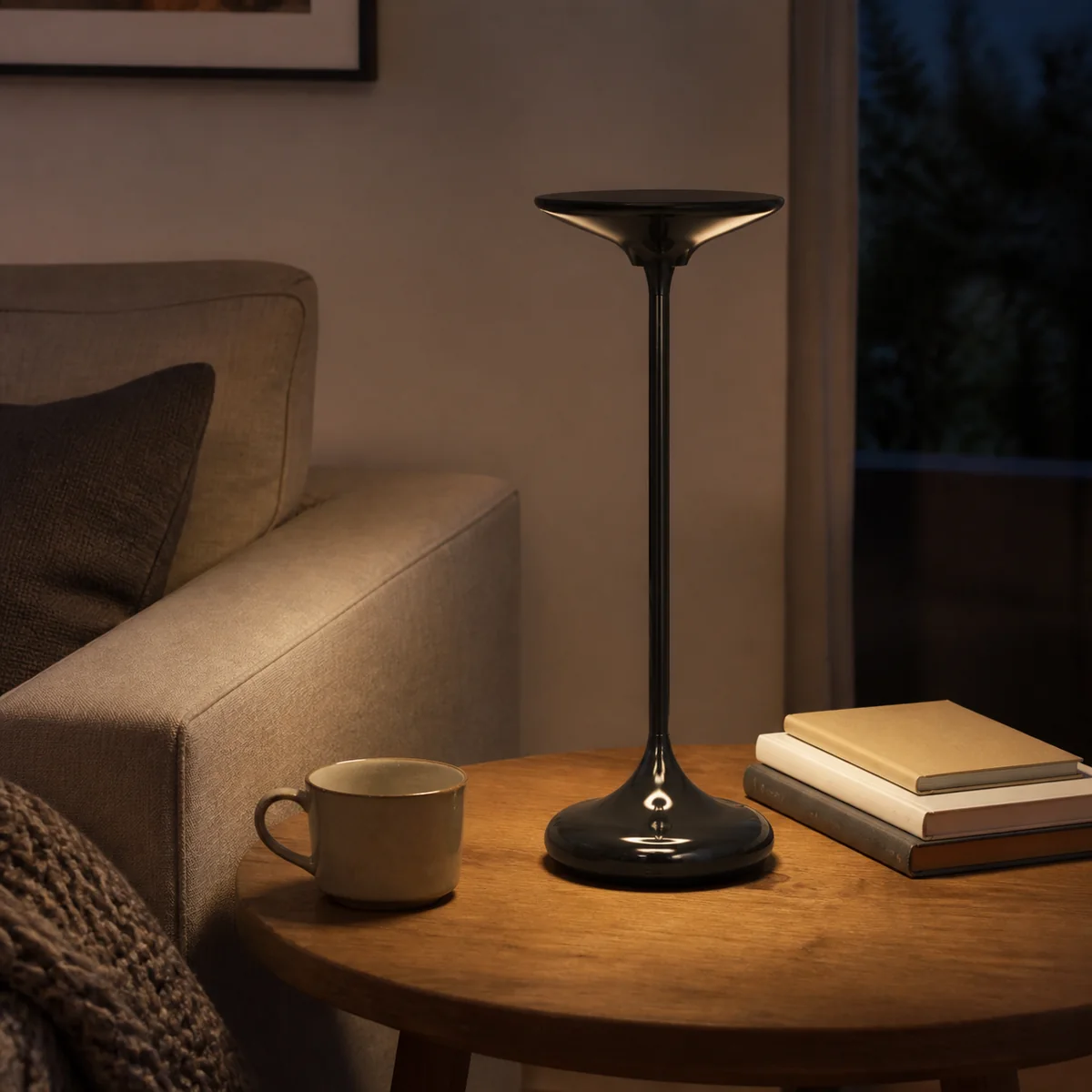 XGYTL-SGS-PB-E1 cordless table lamp beside a sofa