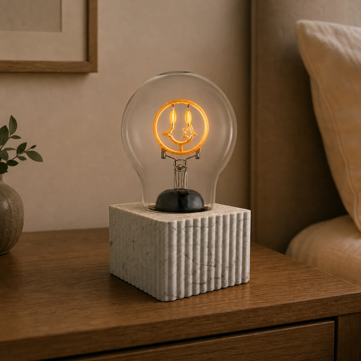 XGYTLB-GILM-RCU-CRP glass-integrated decorative table lamp on a bedroom side table