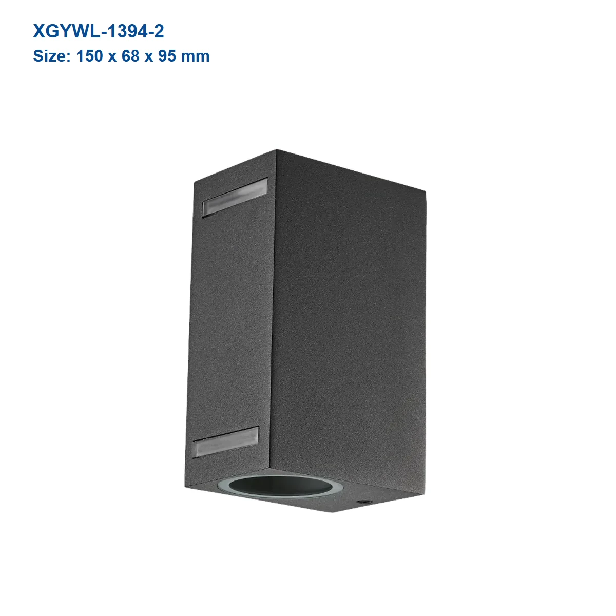 XGYWL-1394-2 compact GU10 wall light housing, 150 x 68 x 95 mm