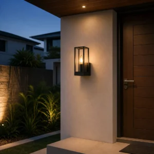 XGYWL-5931 E27 lantern wall light installed beside a residential entrance