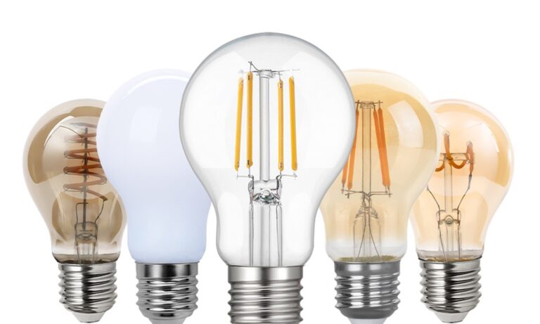 Clear frosted and amber LED filament bulb finishes
