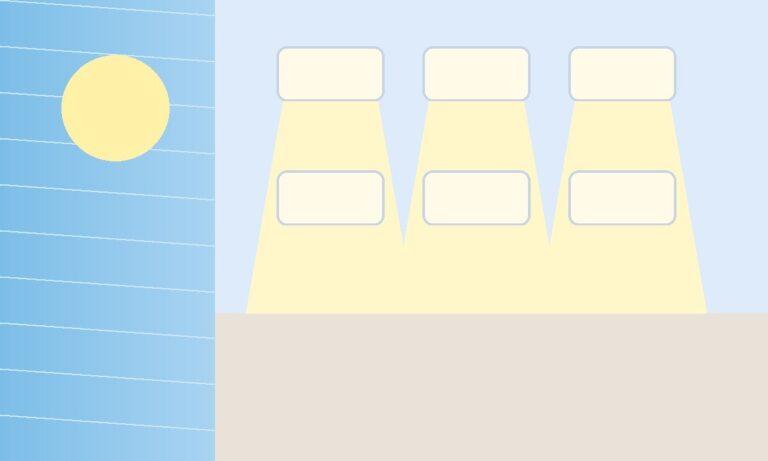 Office ceiling panels beside a daylight window