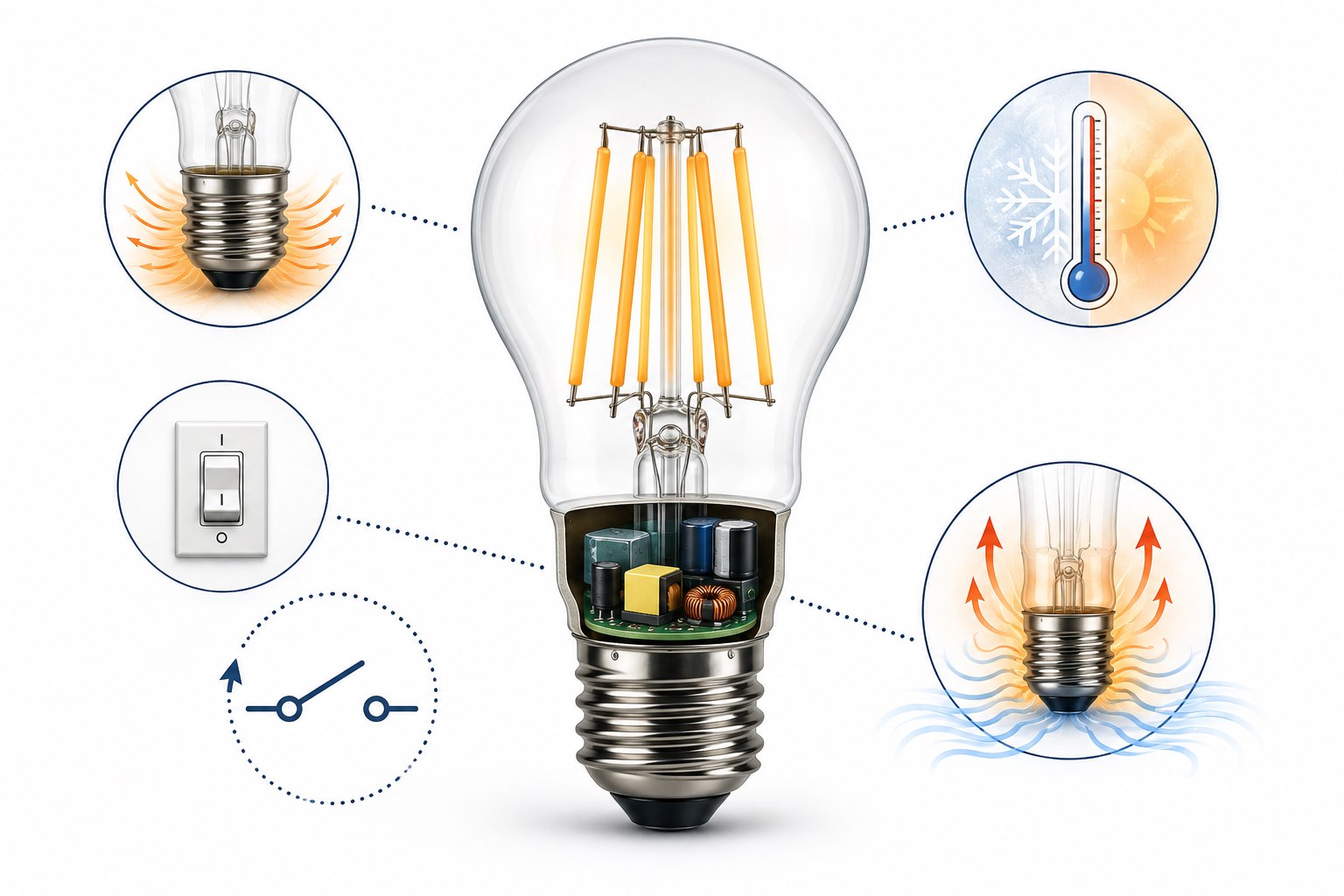 Factors that influence filament LED bulb service life