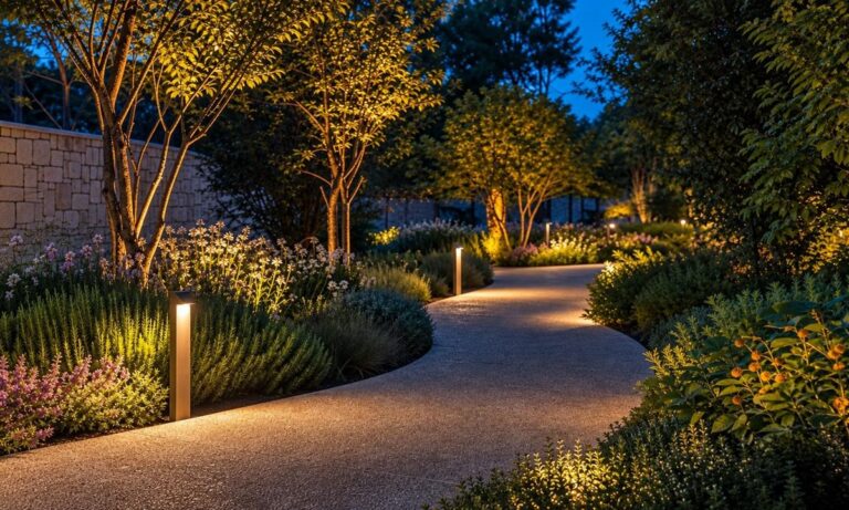 Garden pathway lighting at night