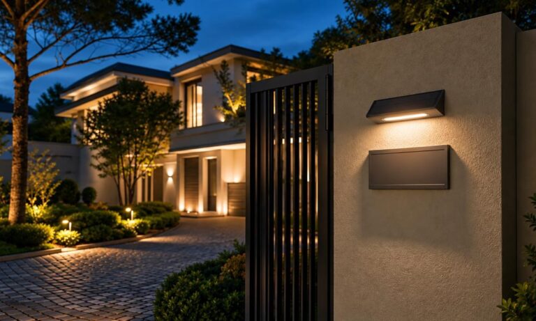 Gate and house-number lighting at night