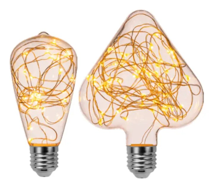 Two New Lights copper-wire decorative LED bulb shapes with warm micro-LED points