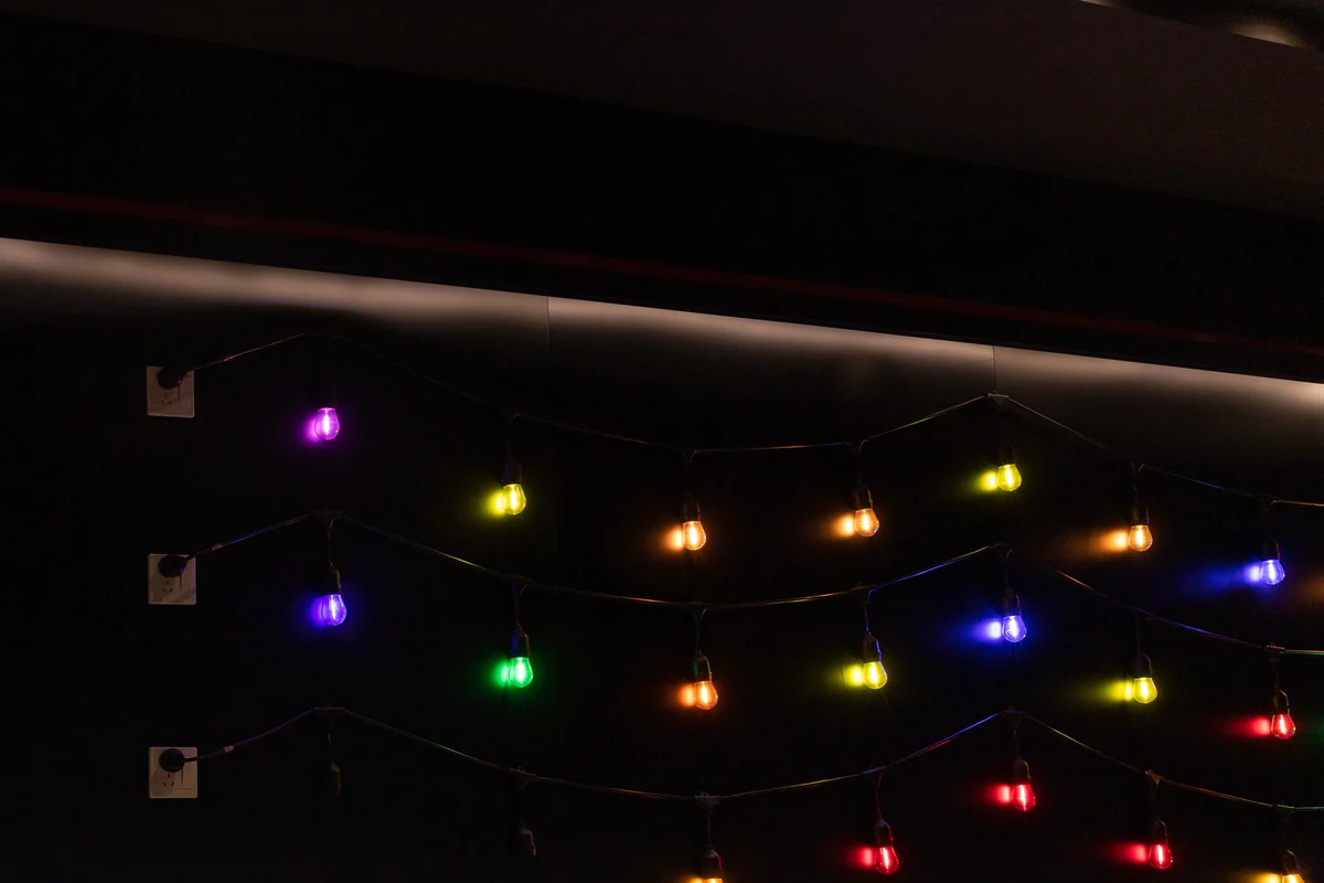 Colored S14 and G45 decorative lamp strings displayed at New Lights.