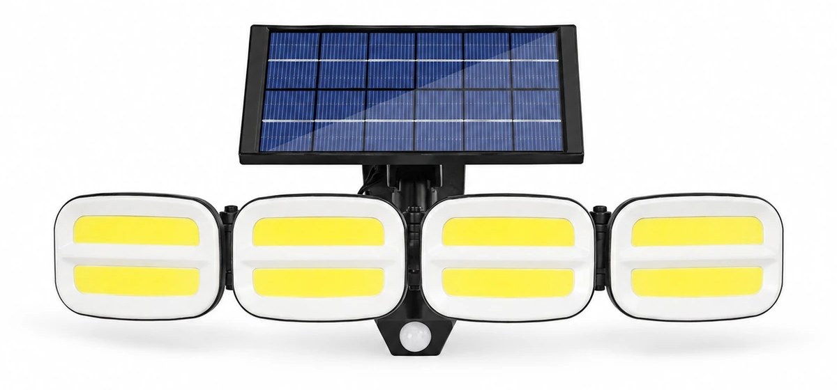 New Lights Solar Flood Light Premium FL Series with panel and four adjustable light heads