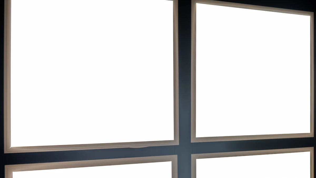 Illuminated large-format panel lights displayed in the New Lights showroom