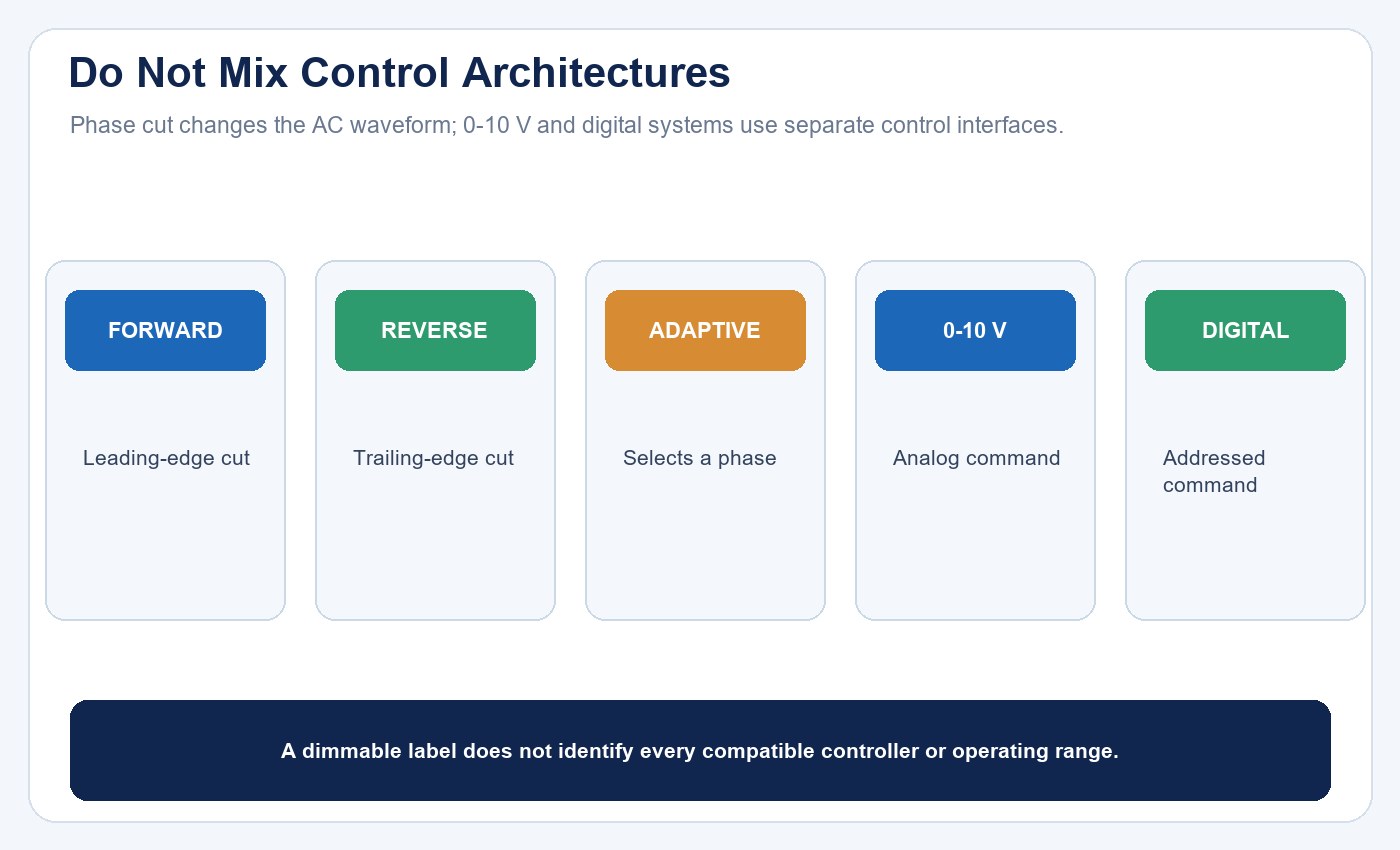 Architecture map separating forward phase, reverse phase, adaptive phase, 0-10V and digital controls