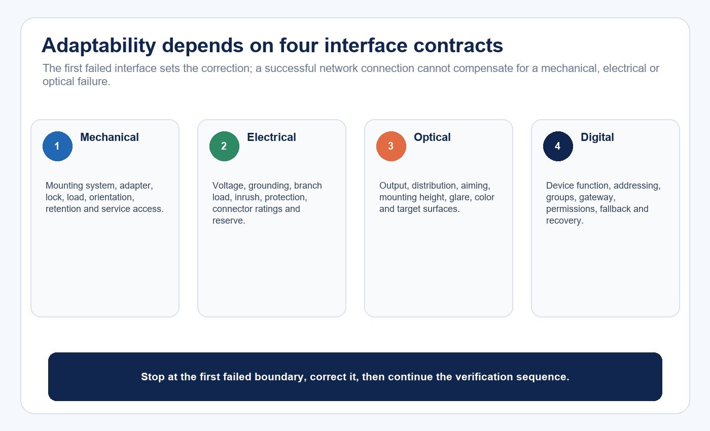 Four interface contracts for connected retail lighting reconfiguration
