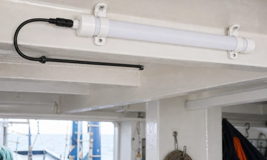 IP65 T10 fishing boat LED tube installed in a covered work area
