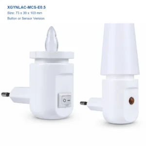 XGYNLAC-MCS-E0.5 RGBW plug-in night light, 73 × 39 × 103 mm, button and sensor versions
