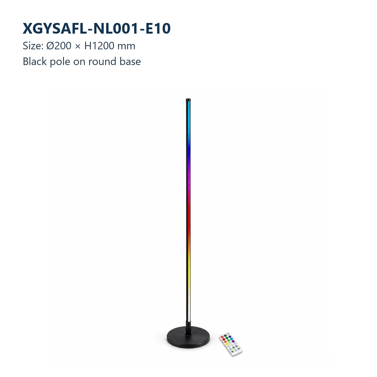 XGYSAFL-NL001-E10 RGB floor lamp with remote control, size Ø200 x H1200 mm