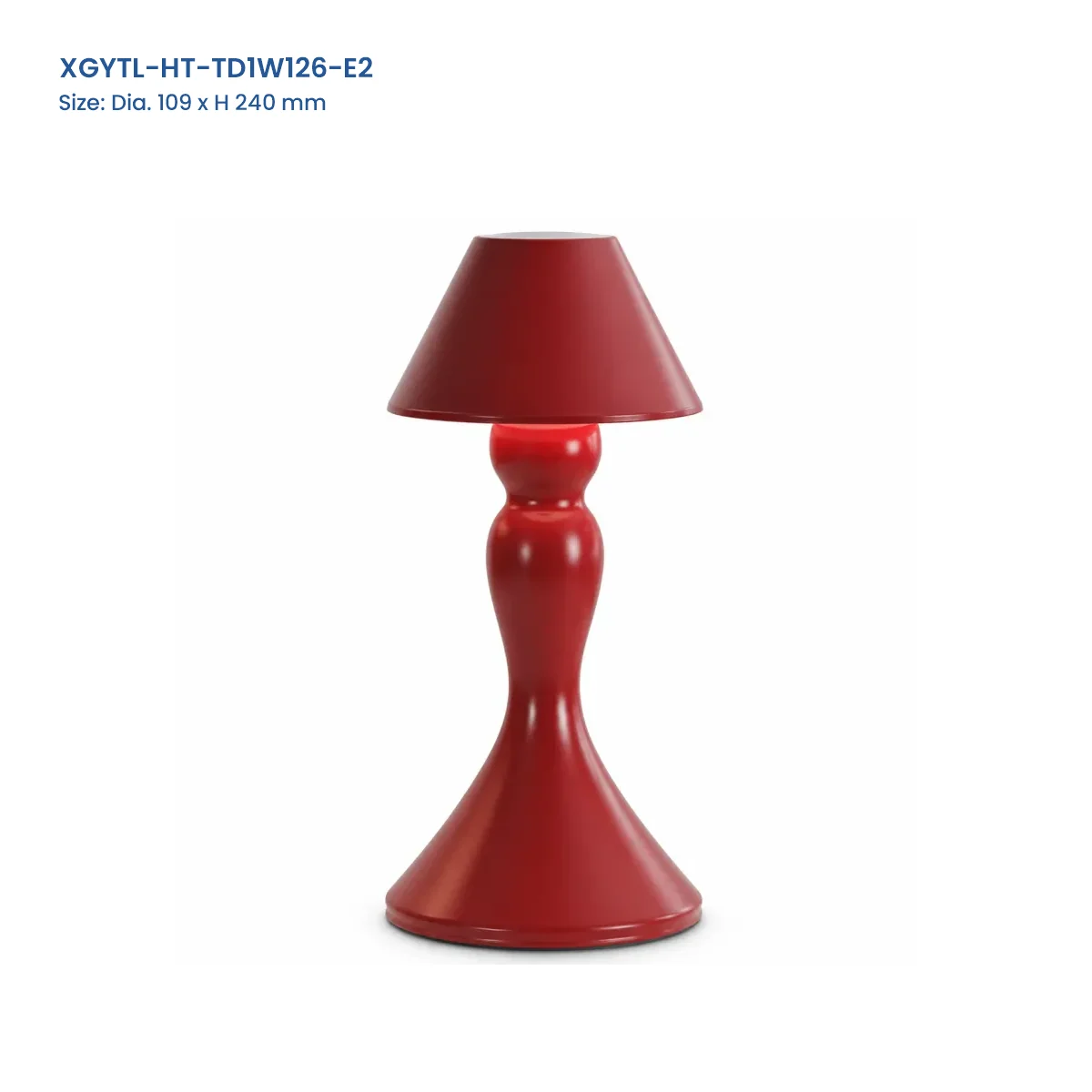 XGYTL-HT-TD1W126-E2 red compact sculpted cordless LED table lamp, Dia. 109 × H 240 mm