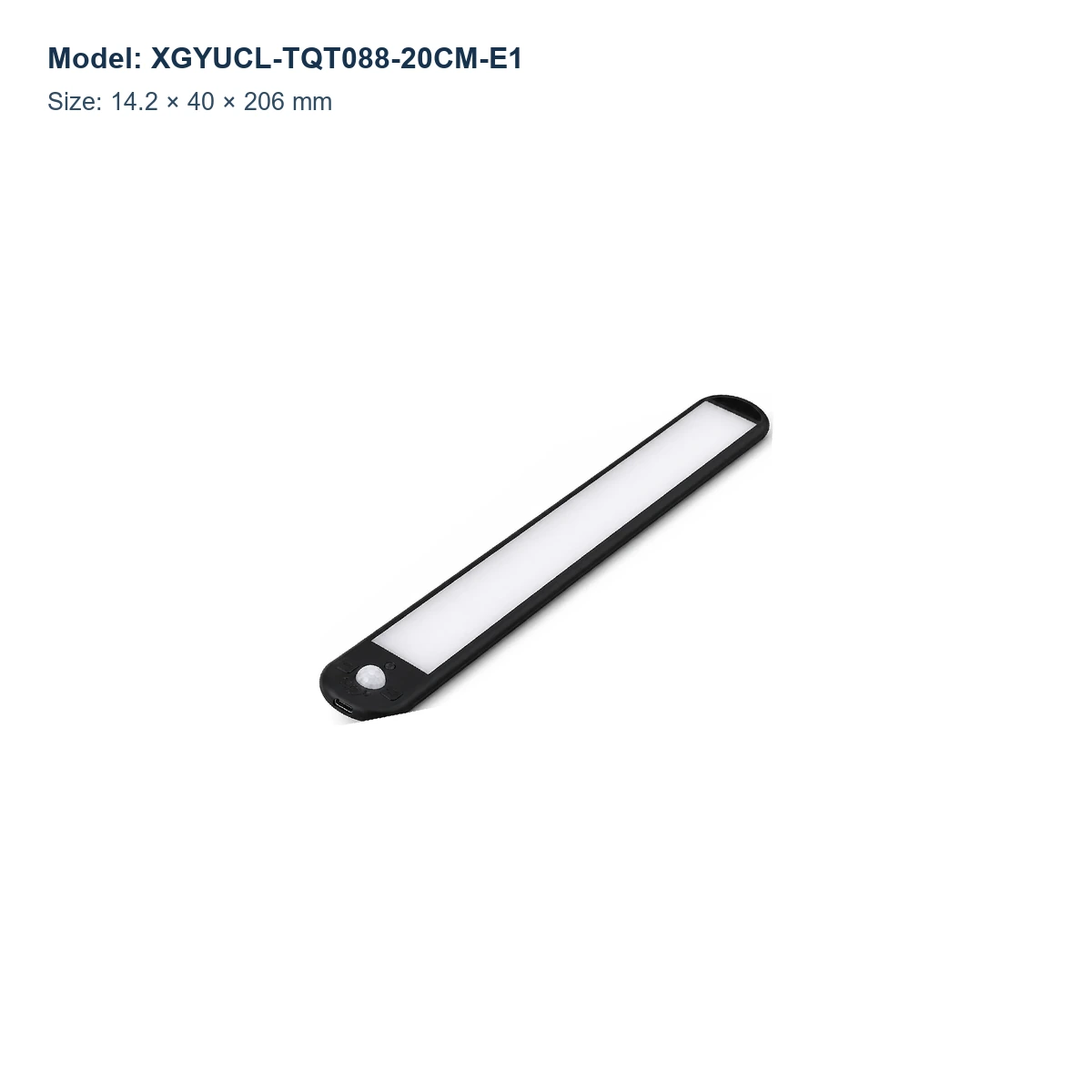 XGYUCL-TQT088-20CM-E1 rechargeable magnetic sensor light bar, 14.2 × 40 × 206 mm