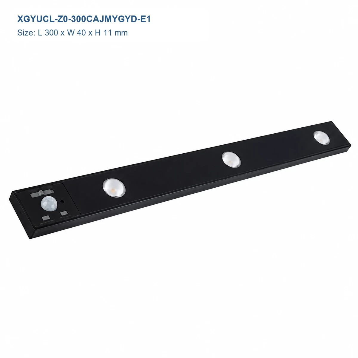 XGYUCL-Z0-300CAJMYGYD-E1 black three-lens rechargeable sensor cabinet light, 300 × 40 × 11 mm