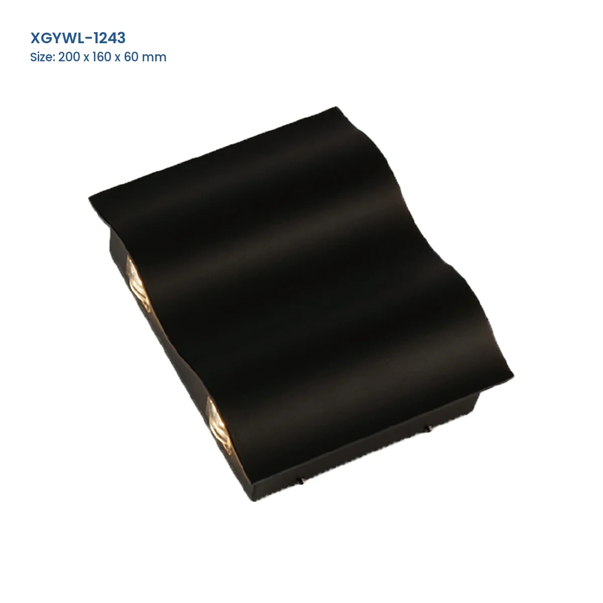 XGYWL-1243 curved integrated LED wall light with Model and Size labels