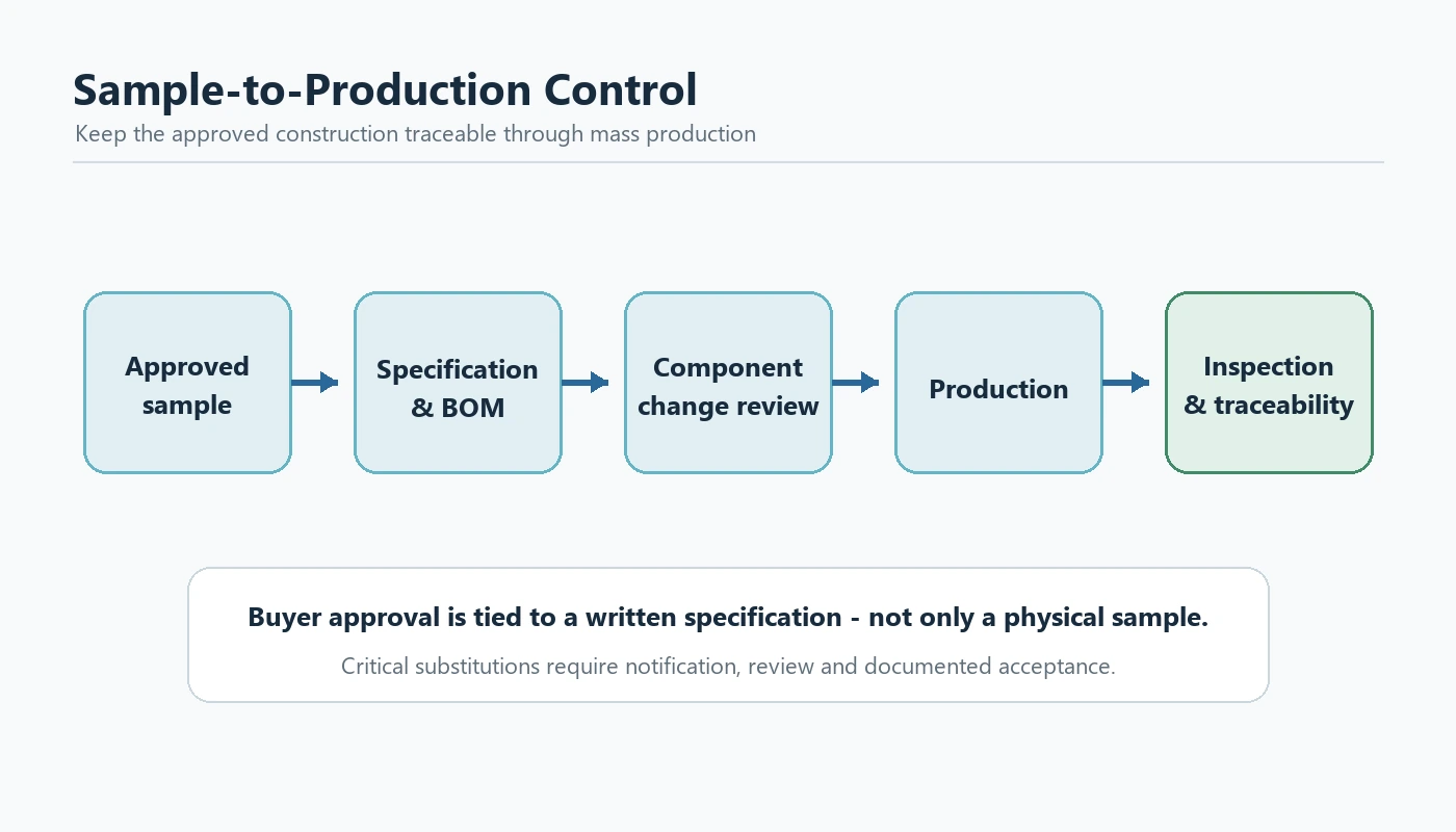 LED bulb sample-to-production control from approved sample to traceable inspection